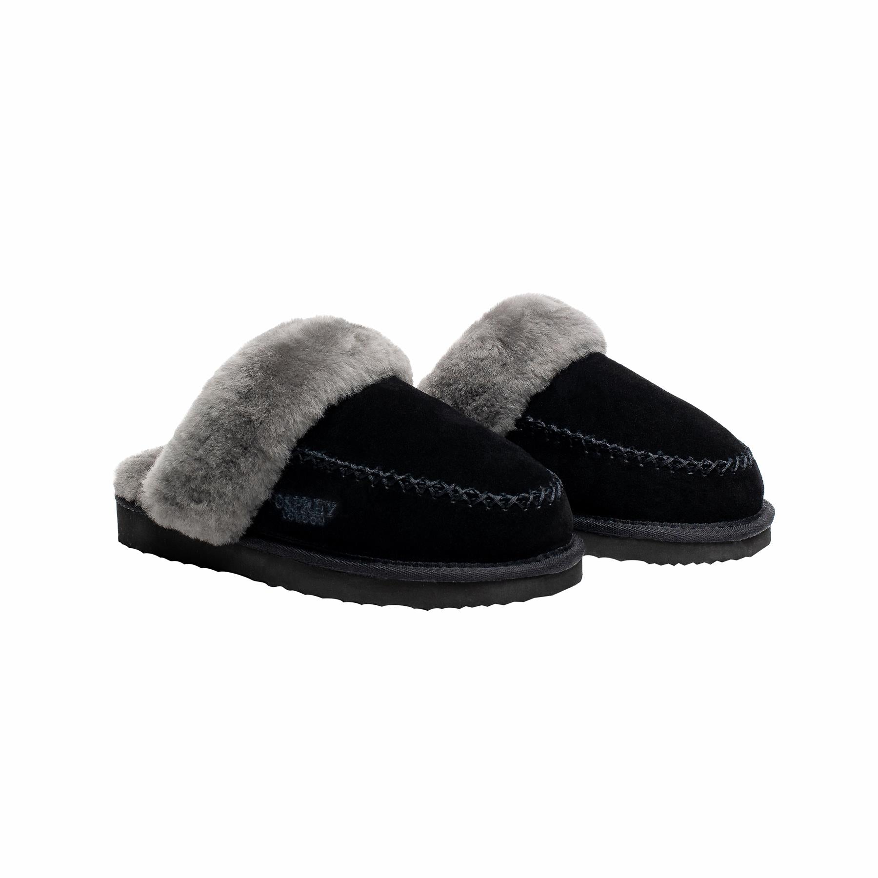 Osprey London The Celeste Slippers Black Suede Slip On Luxury Sheepskin